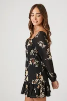 Women's Chiffon Floral Print Mini Dress