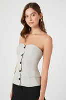 Women's Sweetheart Button-Front Tube Top in Silver Small