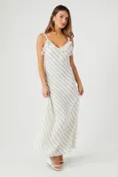 Women's Chain Print Ruffle-Trim Maxi Dress in Silver/White Small