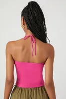 Women's Sweater-Knit Shirred Halter Top Fuchsia