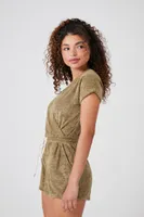 Women's French Terry Surplice Romper in Olive Small