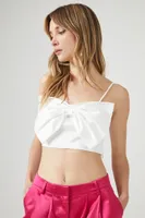 Women's Satin Bow Cropped Cami White