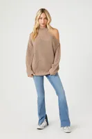 Women's Asymmetrical Open-Shoulder Sweater in Brown Medium