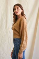 Women's Ribbed Knit Tie-Back Sweater in Camel Small