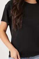 Women's Linen-Blend Crew T-Shirt in Black Small