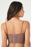 Women's Ruched Mesh Lingerie Corset in Deep Taupe Small