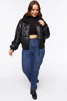 Women's Faux Leather Bomber Jacket in Black, 0X