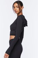 Women's Active Hooded Crop Top in Black Large