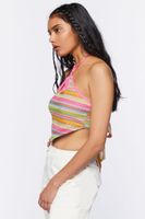 Women's Striped Halter Crop Top in Pink Large