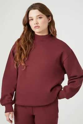 Women's Mock Neck Drop-Sleeve Sweater in Wine Large