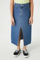 Girls Denim Midi Skirt (Kids) in Dark Denim, 13/14