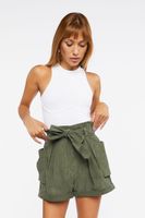 Women's Belted Corduroy Paperbag Shorts in Olive Small