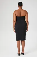 Women's Strapless Bodycon Midi Dress in Black, 3X