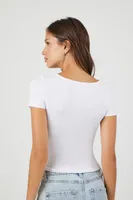 Women's Fitted Square-Neck T-Shirt in White, XL