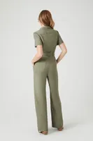 Women's Tie-Waist Wide-Leg Jumpsuit in Olive Medium