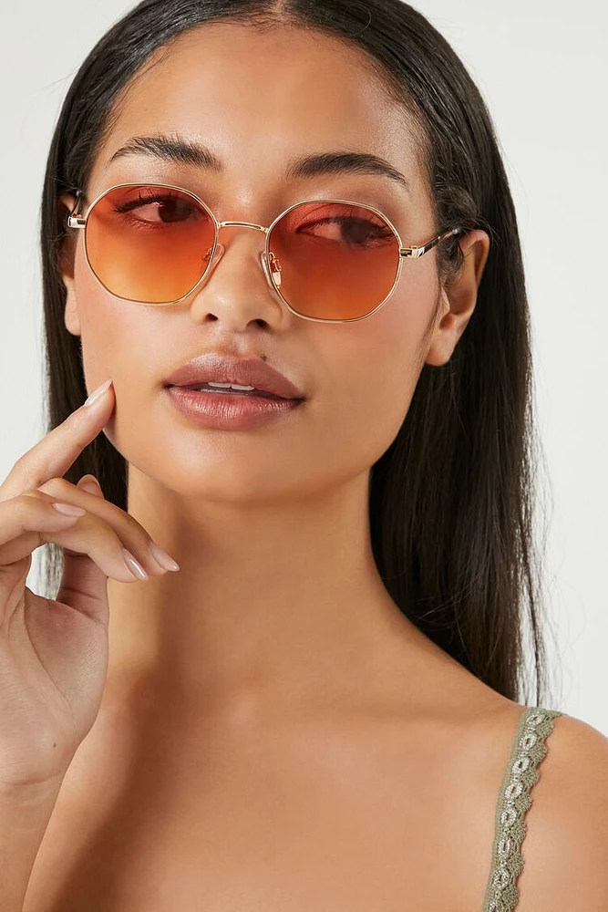 Round Tinted Sunglasses in Gold/Orange