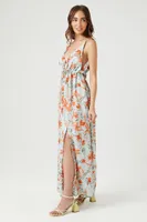 Women's Floral Print Cami Midi Dress in Mint/Orange Small