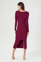 Women's Square-Neck Midi Sweater Dress in Plum Medium