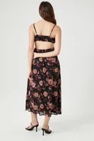 Women's Chiffon Floral Surplice Midi Dress Black