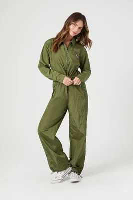 Women's Toggle Drawstring Wide-Leg Jumpsuit in Olive, XS