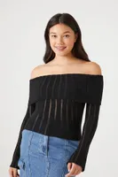 Women's Ribbed Off-the-Shoulder Sweater in Black Small