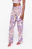 Women's Abstract Butterfly Twill Pants in Purple/Taupe Small