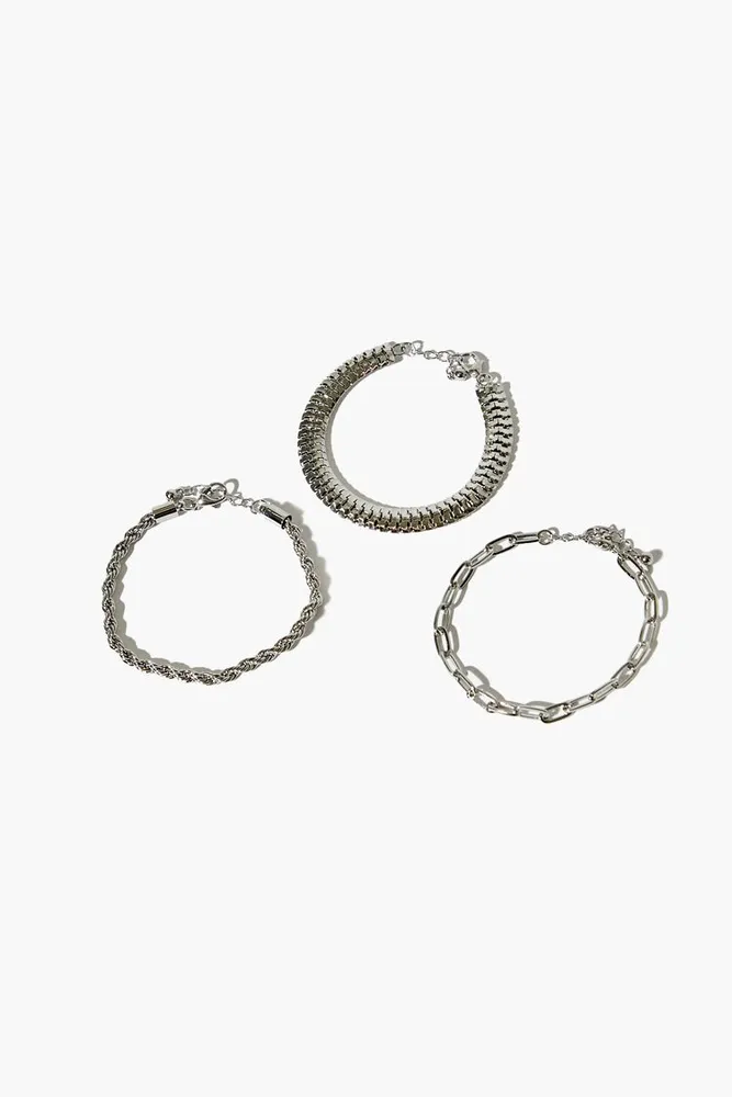 Women's Rope Chain Bracelet Set in Silver