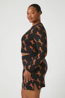 Women's Horse Print Sweater & Skirt Set in Black, 3X