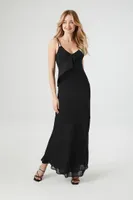Women's Chiffon Asymmetrical Ruffle Maxi Dress in Black, XL
