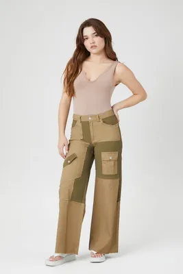 Women's Colorblock Reworked Wide-Leg Pants in Olive, XS