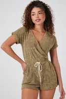 Women's French Terry Surplice Romper in Olive Small