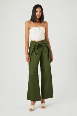 Women's Satin Foldover Tie-Waist Pants Cypress