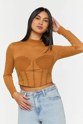 Women's Netted Mesh Bustier Top in Camel Small