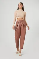 Women's Faux Leather Tapered High-Rise Pants in Praline Small