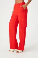 Women's Chiffon Cargo Straight-Leg Pants in Fiery Red, XS