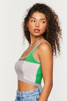 Women's Colorblock Cropped Tank Top in Green/Silver Medium