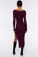 Women's Thigh-Slit Midi Sweater Dress in Plum, XL