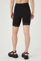 Women's Lace-Trim High-Rise Biker Shorts in Black, XS