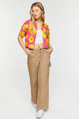 Women's Twill Wide-Leg Utility Pants in Khaki Small