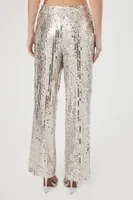 Women's Sequin Wide-Leg Pants in Silver Medium