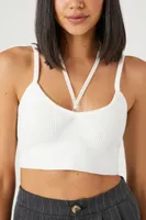 Women's Sweater-Knit Halter Cropped Cami in White Large