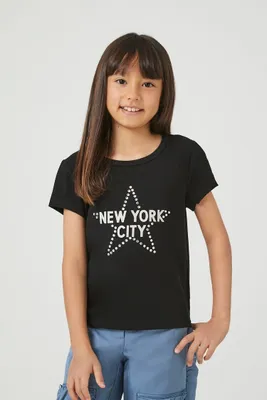 Girls Rhinestone New York T-Shirt (Kids) in Black, 9/10