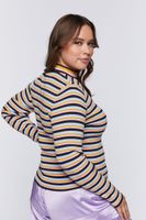 Women's Striped Ribbed Turtleneck Sweater in Black, 0X