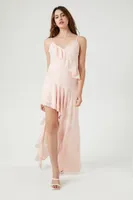 Women's Floral Print Ruffle Slip Maxi Dress Champagne