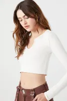 Women's Split-Neck Crop Top in Vanilla Small