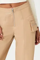 Women's Faux Leather Cargo Ankle Pants in Beige Small