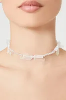 Women's Beaded Bow Choker Necklace in Clear/White