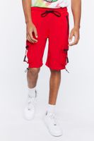 Men Drawstring Utility Cargo Shorts in Red Medium