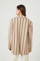 Women's Striped Single-Breasted Blazer in Tan Small