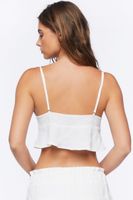 Women's Tie-Front Tassel Cropped Cami in White, XL